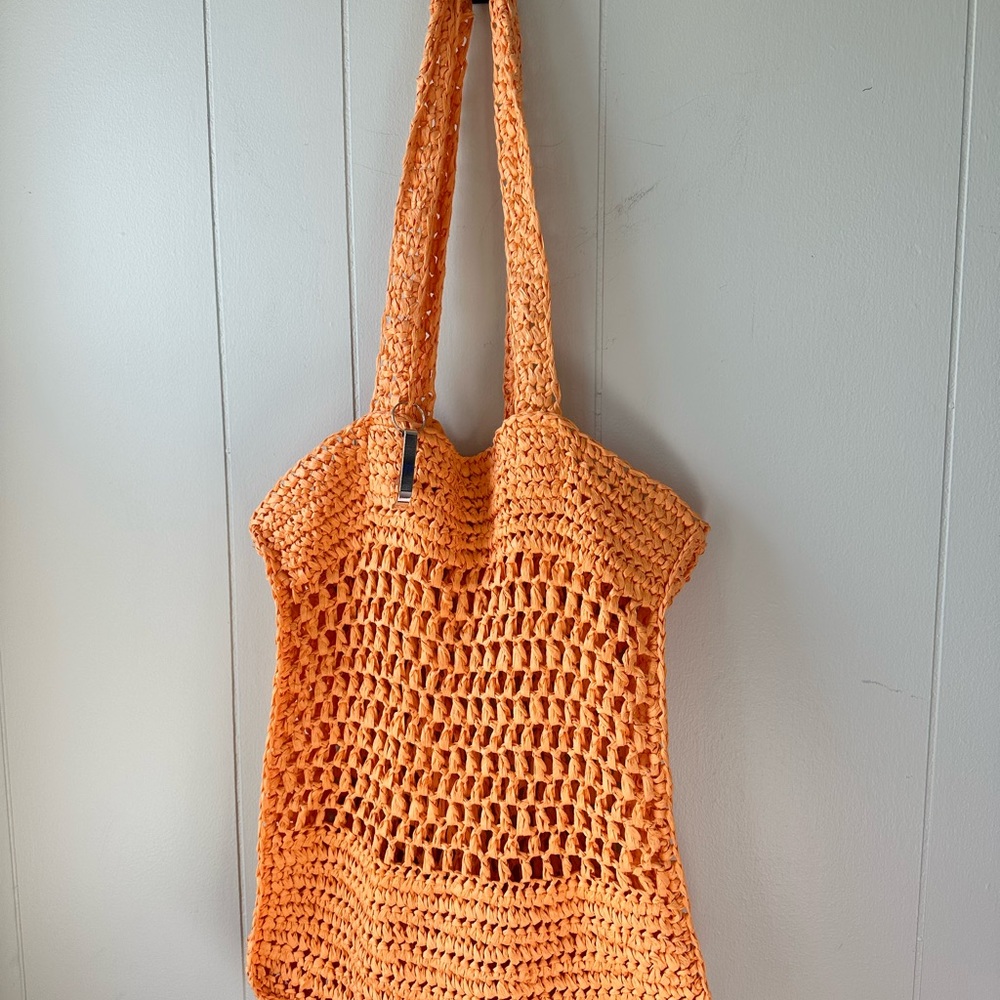 Orange Woven Tote Bag